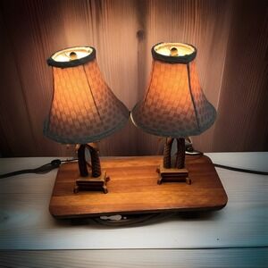 Cheyenne Double Palm Tree Vintage 80s Table Lamp Set 16in Hollywood Regency 2pk
